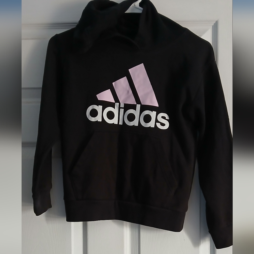Adidas Kids Black Hoodie with Pink Logo